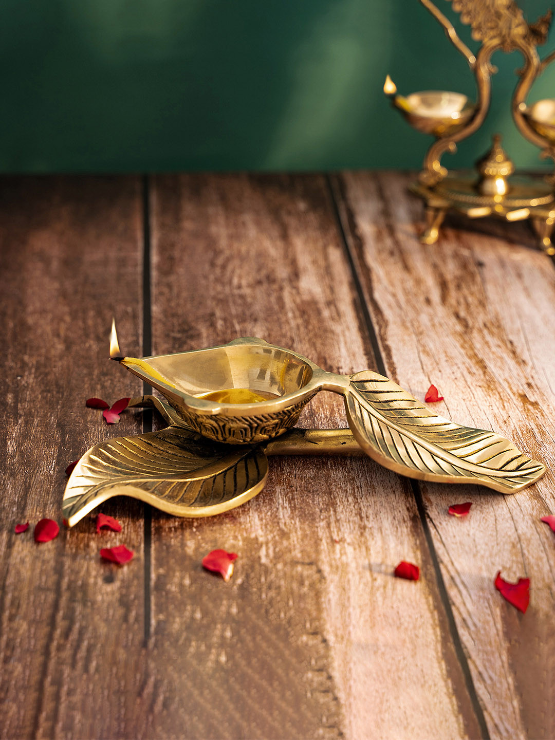 

DecorTwist Gold-Toned Brass Aarti Diya With Handle