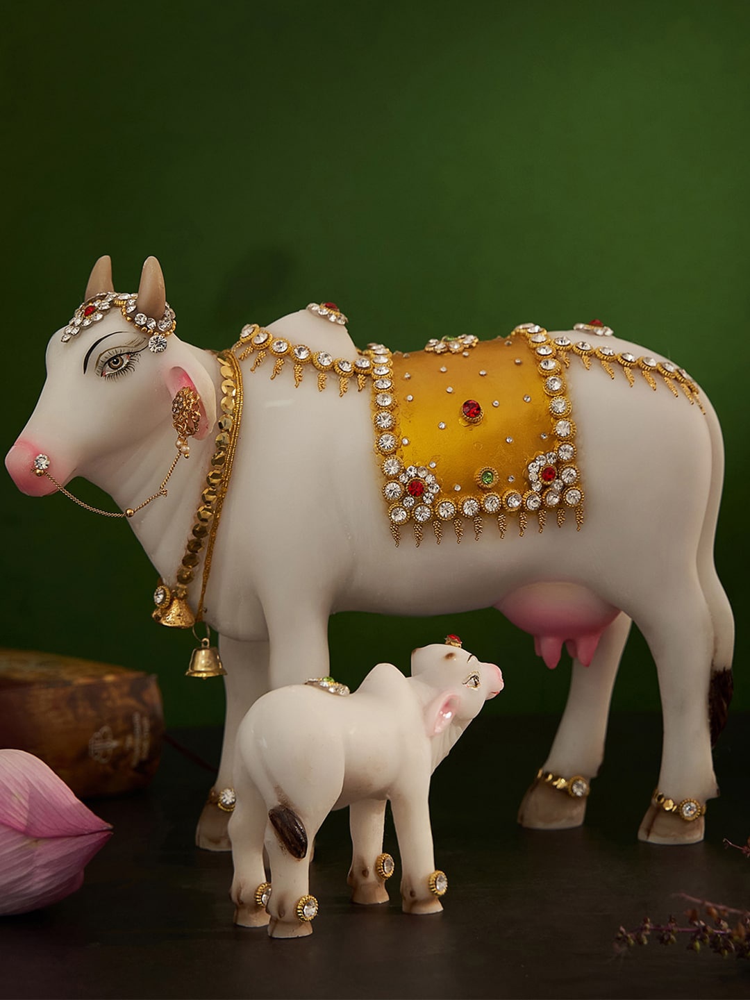

DecorTwist White Polyresin Kamdhenu Cow With Calf Showpieces