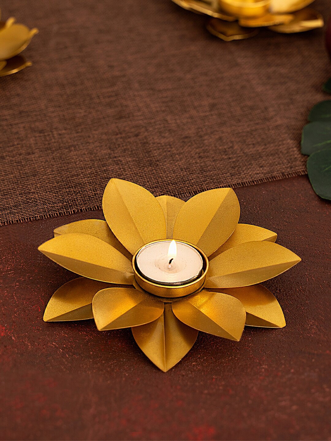 

DecorTwist Metal Lotus Shape Tea-Light Candle Holder, Gold