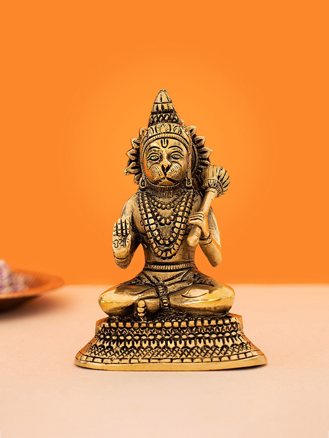 

DecorTwist Brass Hanuman Idol Showpiece Figurine, Gold
