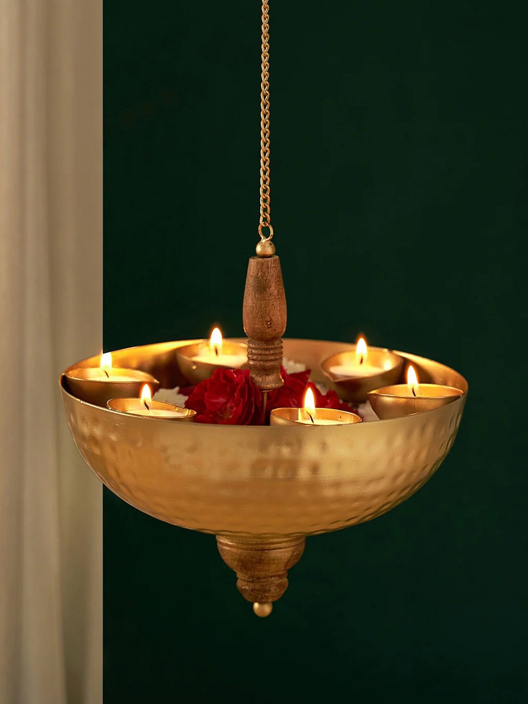 

DecorTwist Gold-Toned Metal Hanging Diya With 39 Cm Long Metal Chain