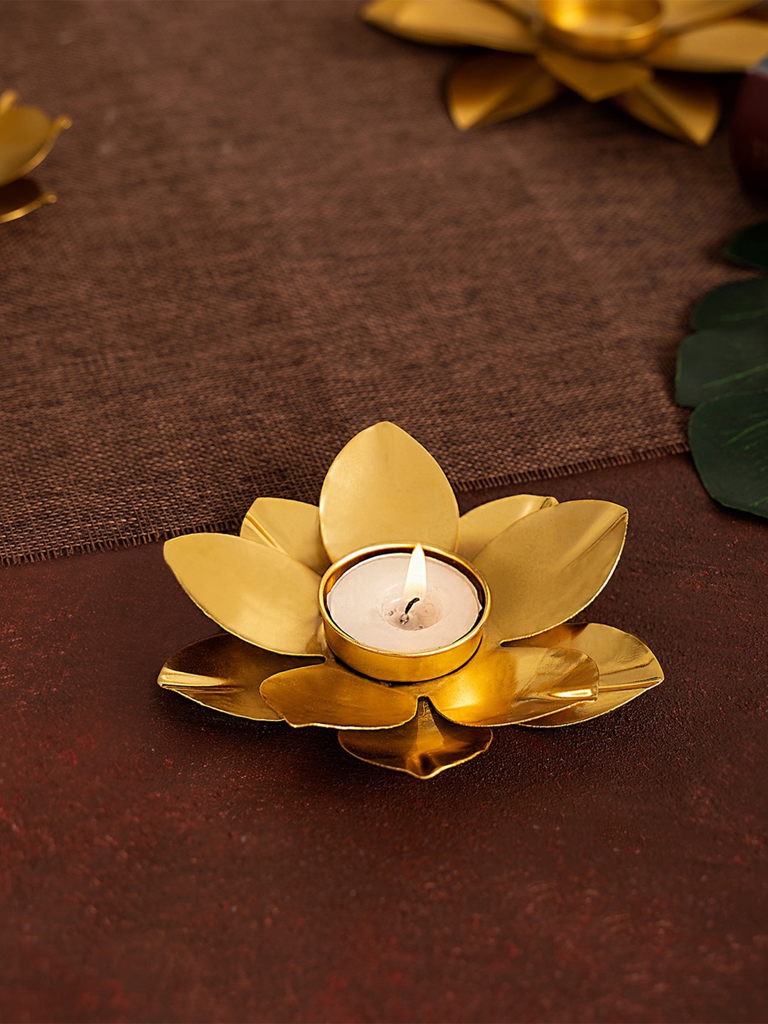 

DecorTwist Metal Lotus Shape Tea-Light Candle Holder, Gold