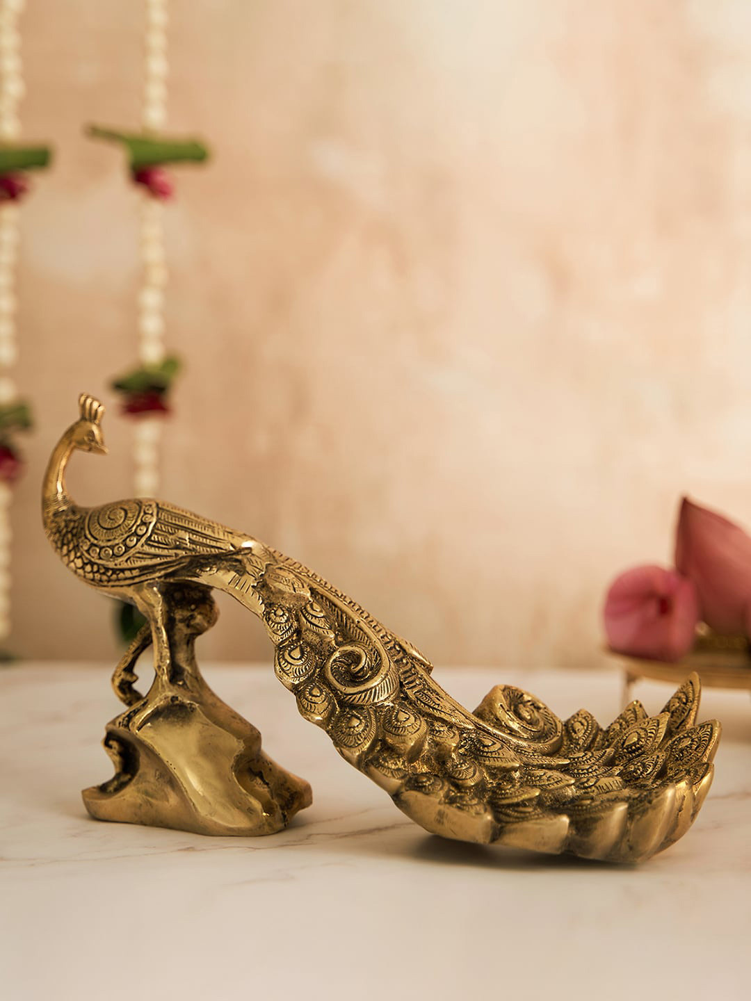 

DecorTwist Gold-Toned Peacock Figurine Showpiece