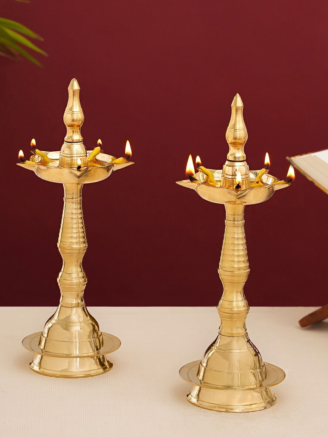 

DecorTwist 1 Piece Gold-Toned Kerala Brass Diya Oil Lamp Stand