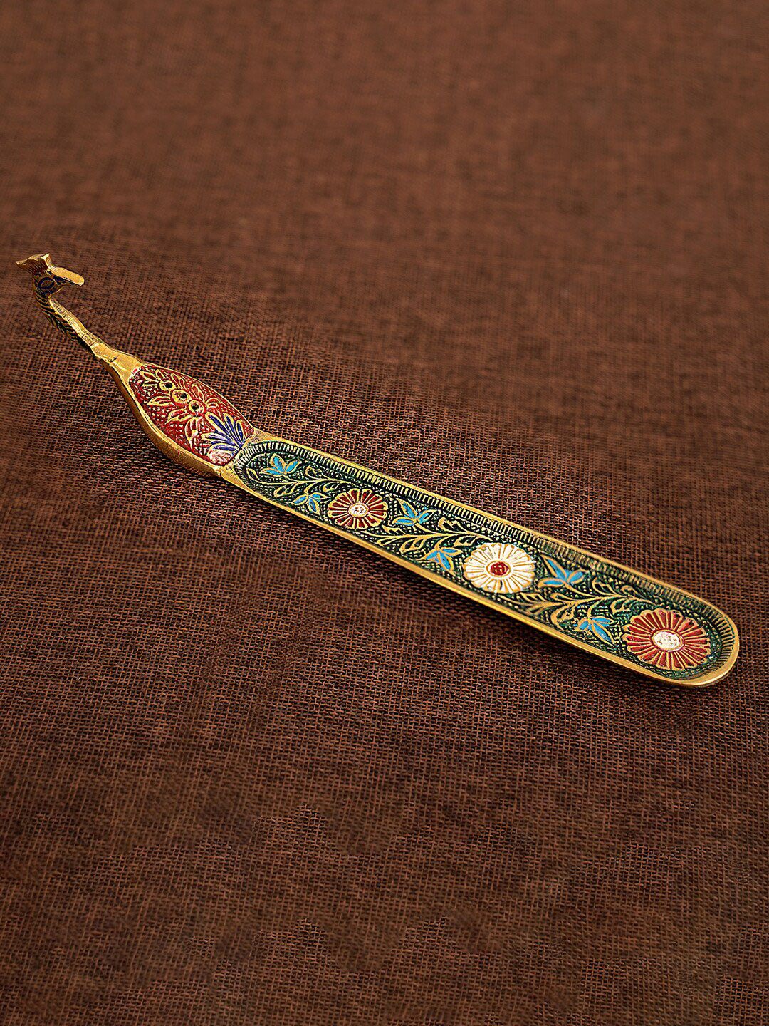 

DecorTwist Golden Peacock Incense Stick Holder, Gold