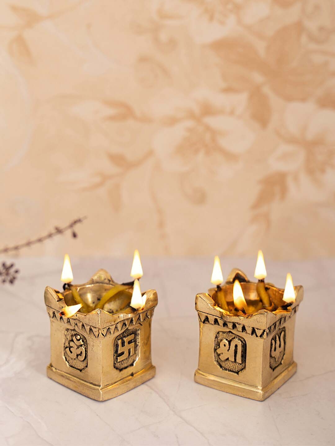 

DecorTwist Set of 2 Gold-Toned Tulsi Brass Diya With Gift Box