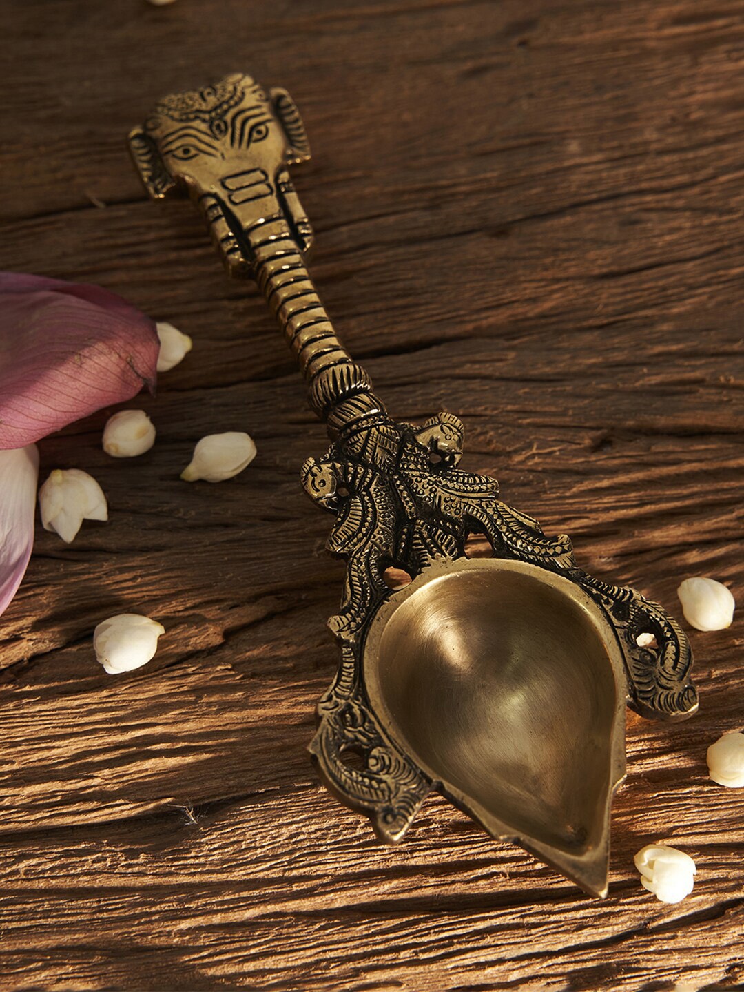 

DecorTwist Golden Ganesha Brass Aarti Spoon Diya, Gold