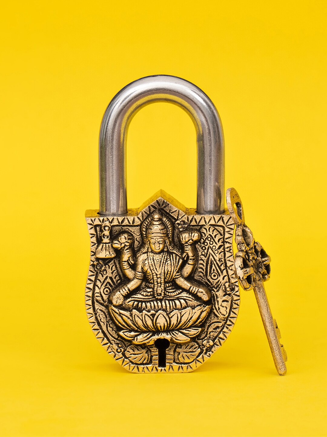 

DecorTwist Brass Goddess Lakshmi Embedded Door Lock, Gold