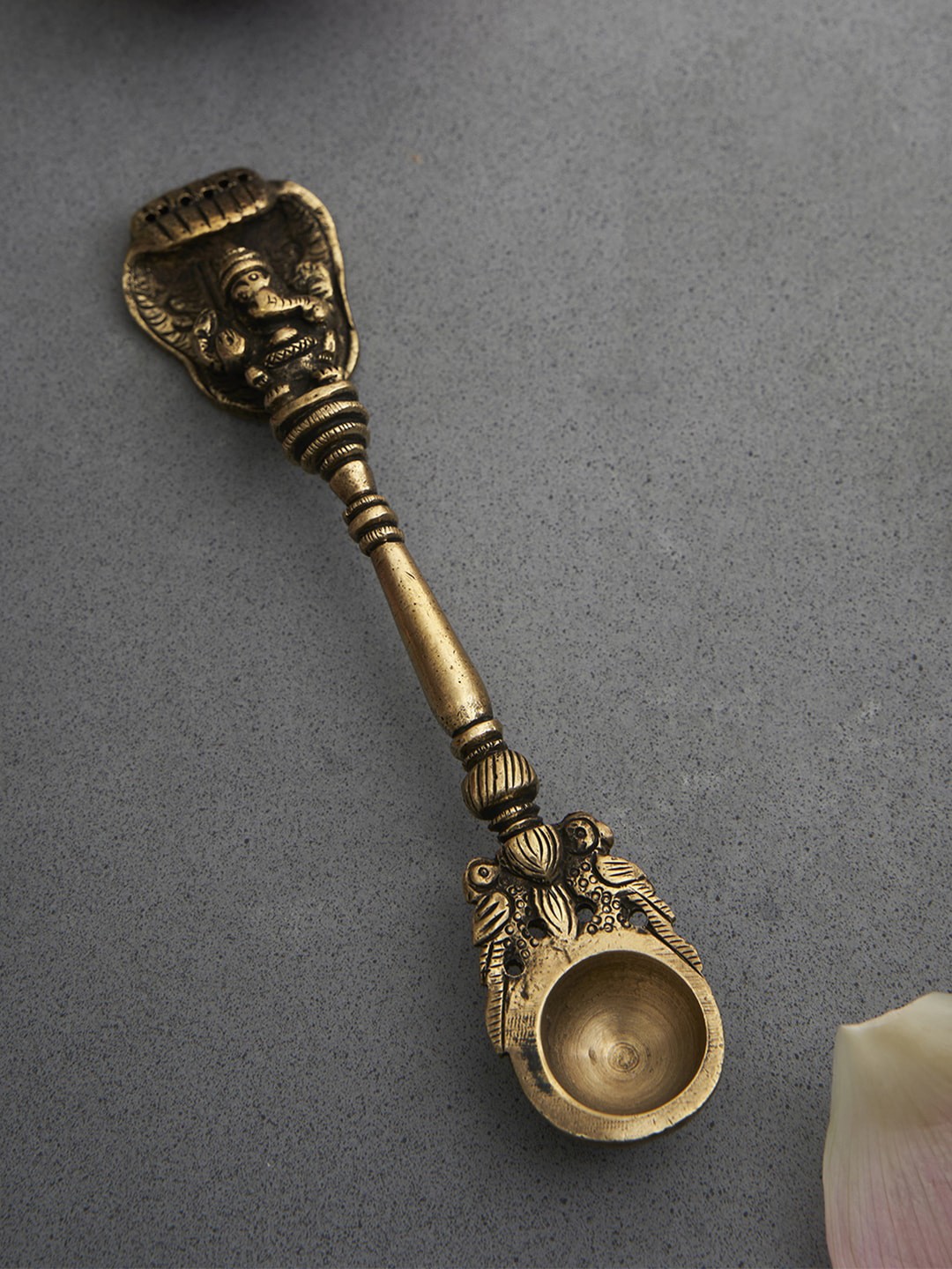 

DecorTwist Brass Ganesha Peacock Pooja Spoon, Gold