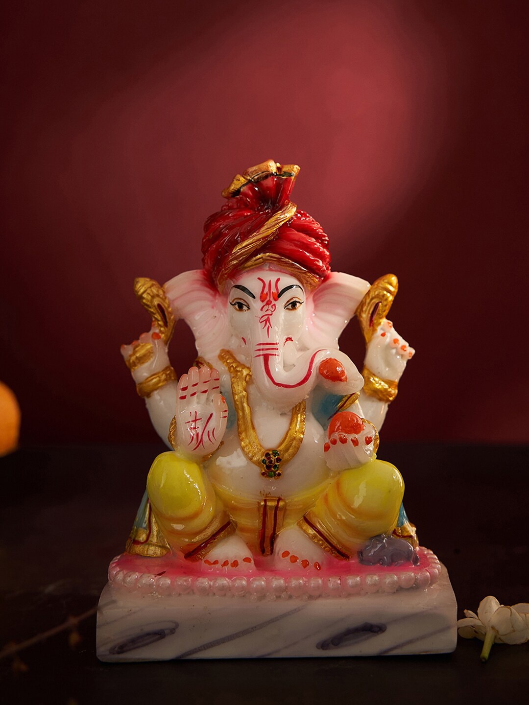 

DecorTwist White & Yellow Marble Pagadi Lord Ganesha Showpiece