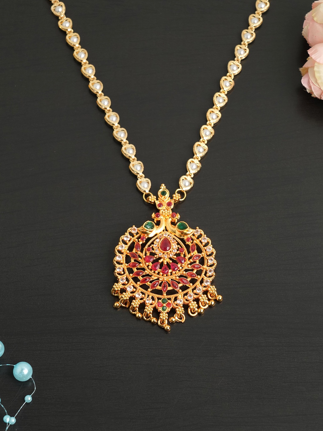 

LAFORWORD Gold-Plated Studded Long Necklace