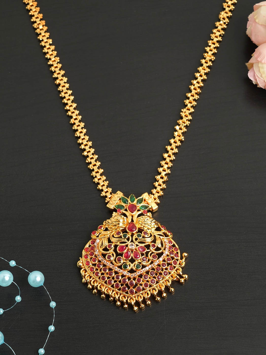 

LAFORWORD Gold-Plated AD Studded Temple Necklace