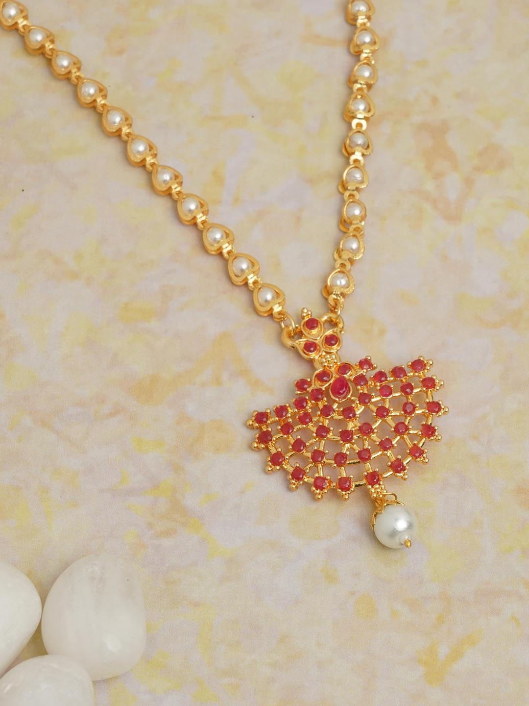 

LAFORWORD Gold-Plated Studded Long Necklace
