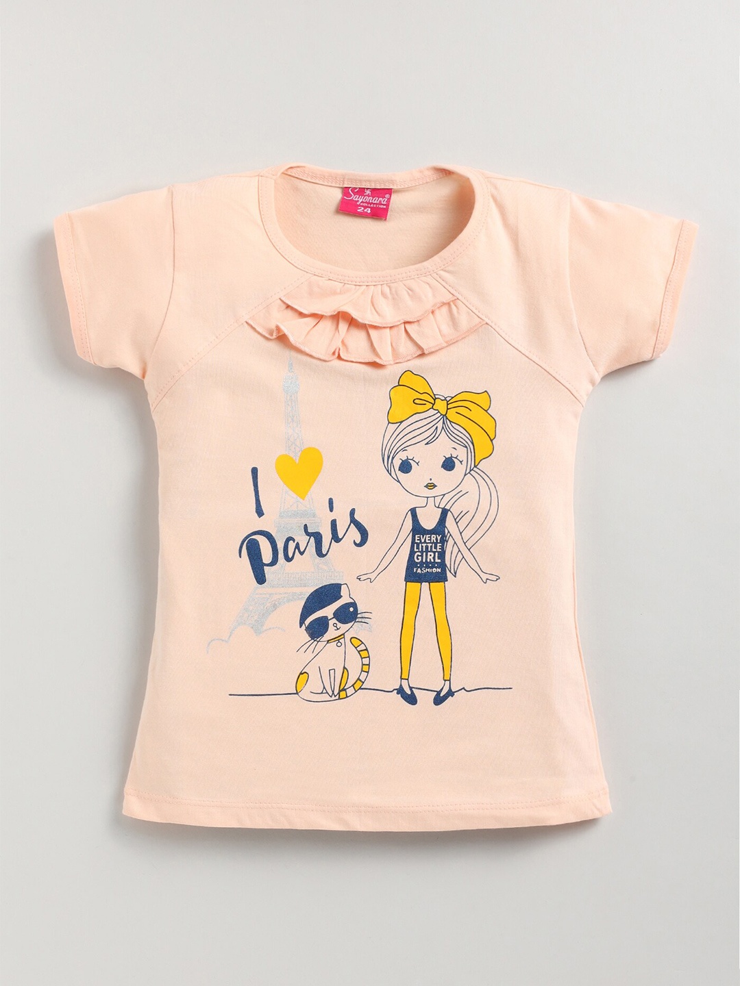

Redden Girls Graphic Printed Ruffle Detail Pure Cotton Top, Cream