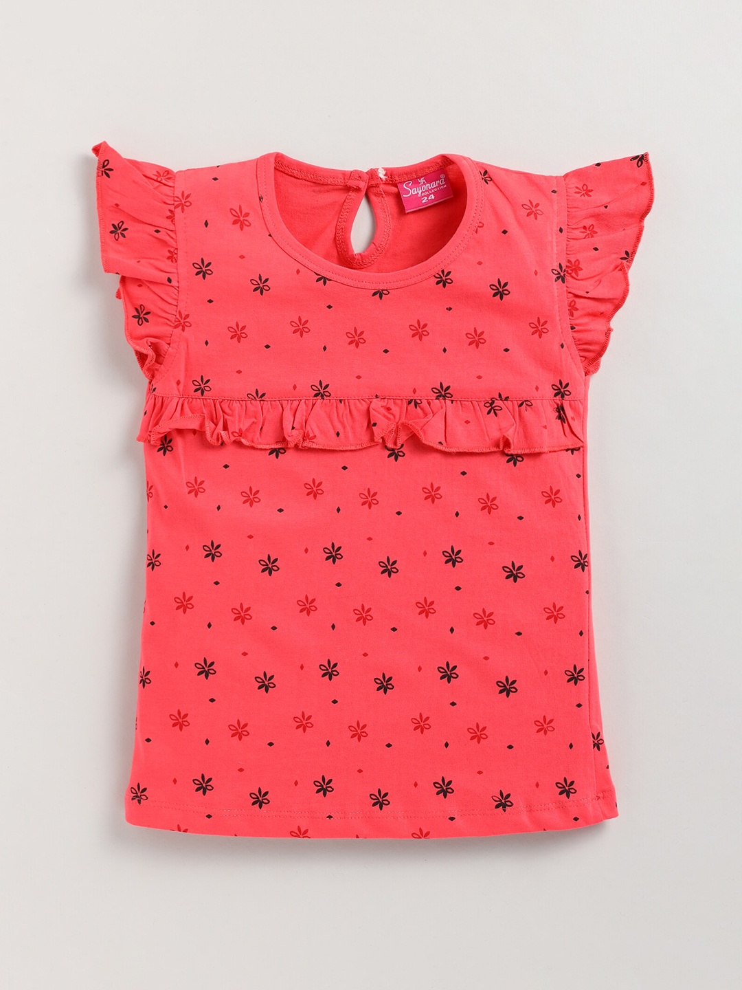 

Redden Girls Floral Printed Ruffled Pure Cotton Top, Pink