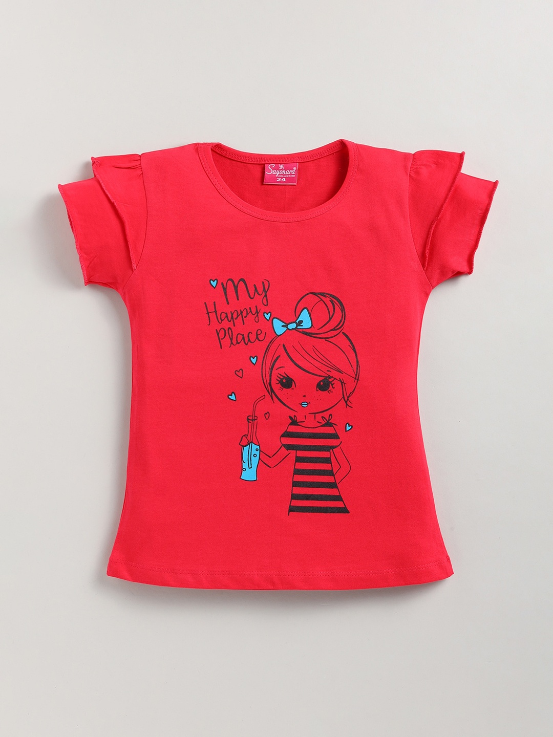 

Redden Girls Graphic Printed Pure Cotton Top, Red