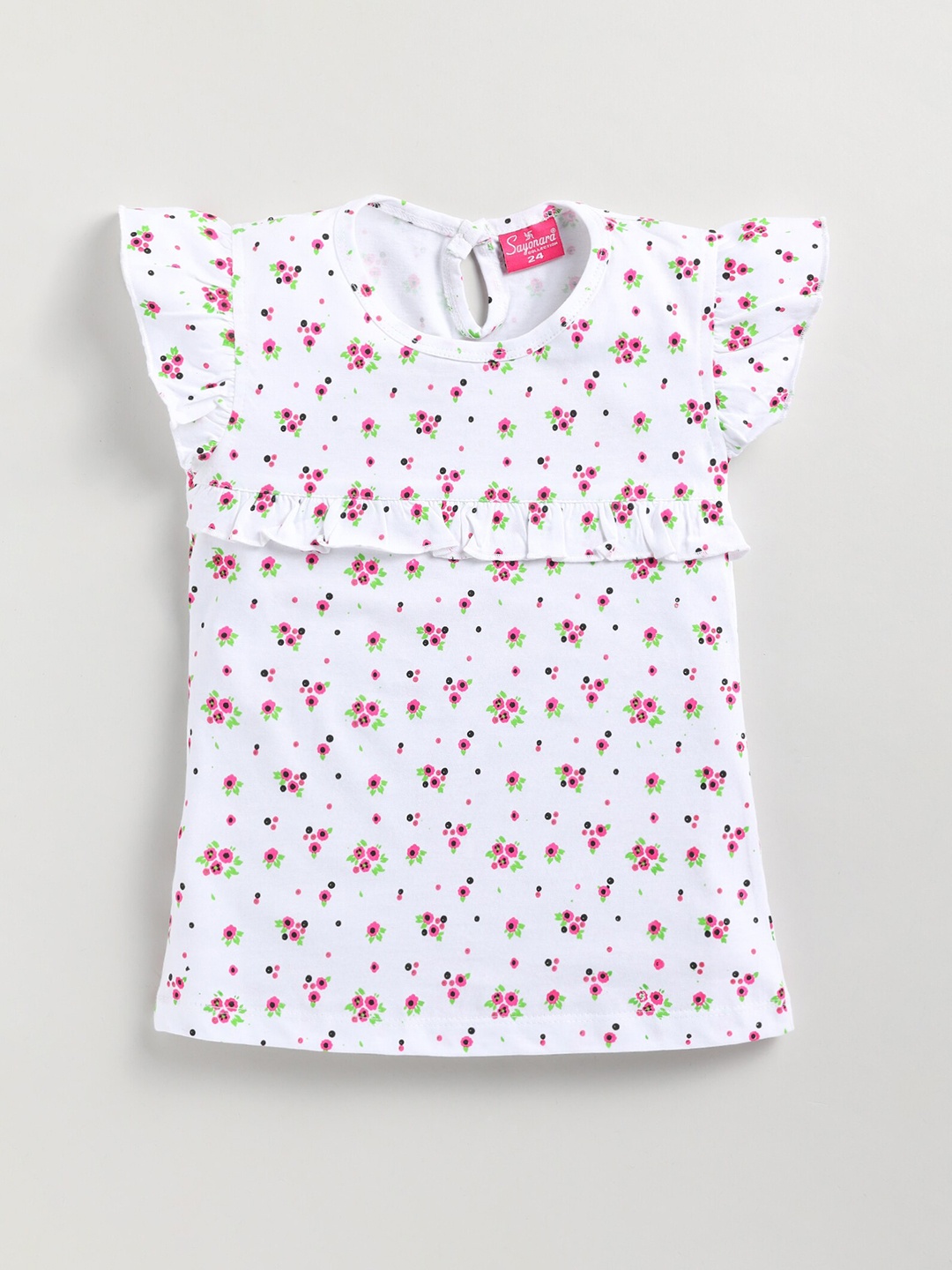 

Redden Girls Floral Printed Round Neck Cotton Top, White