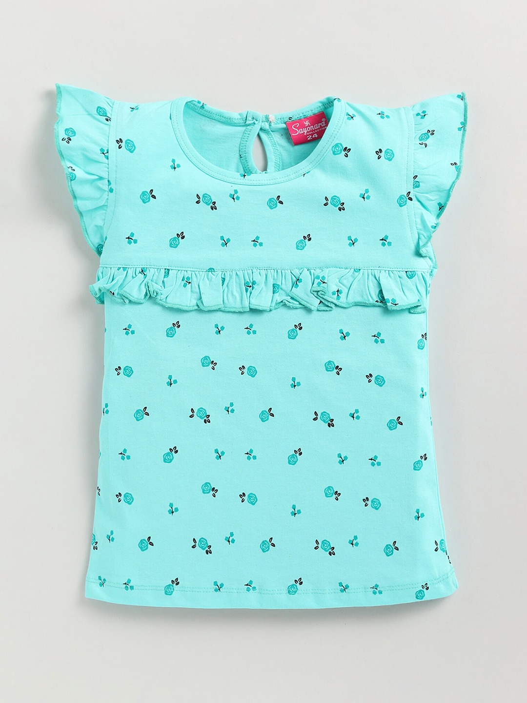 

Redden Girls Conversational Printed Flutter Sleeves Pure Cotton Top, Sea green