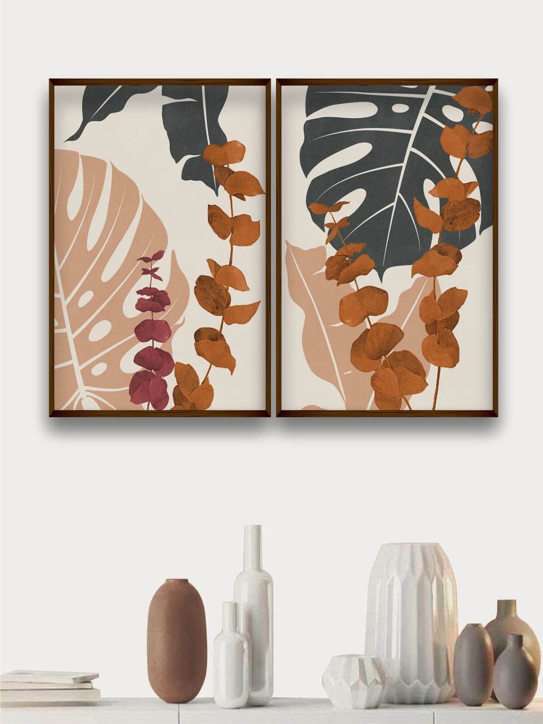 

The Art House 2-Pcs Beige & Brown Leaves Printed Framed Wall Painting