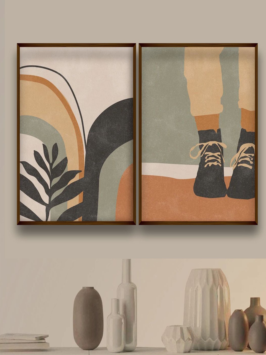 

The Art House 2-Pcs Green & Beige Abstract Painting Framed Wall Art