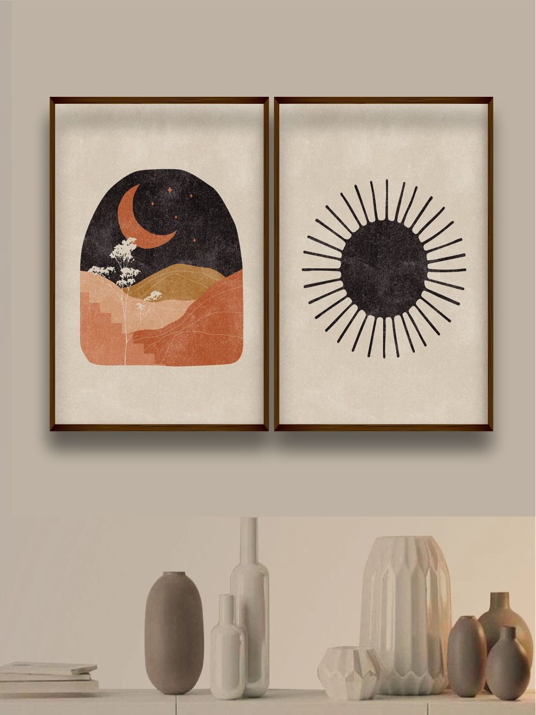 

The Art House 2-Pcs Cream & Black Abstract Hand Painting Framed Wall Art