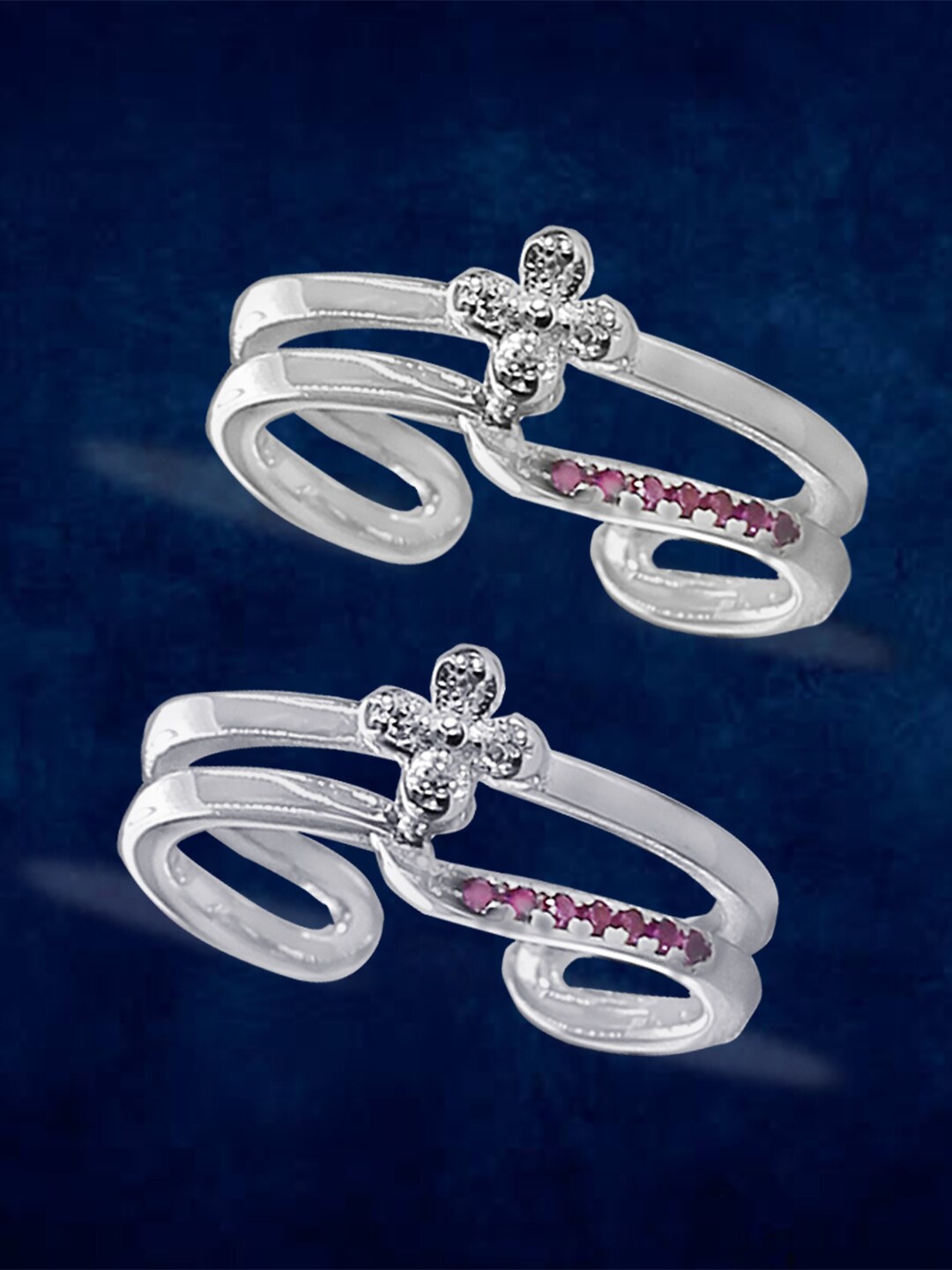 

Taraash Set Of 2 925 Sterling Silver CZ-Studded Toe Rings