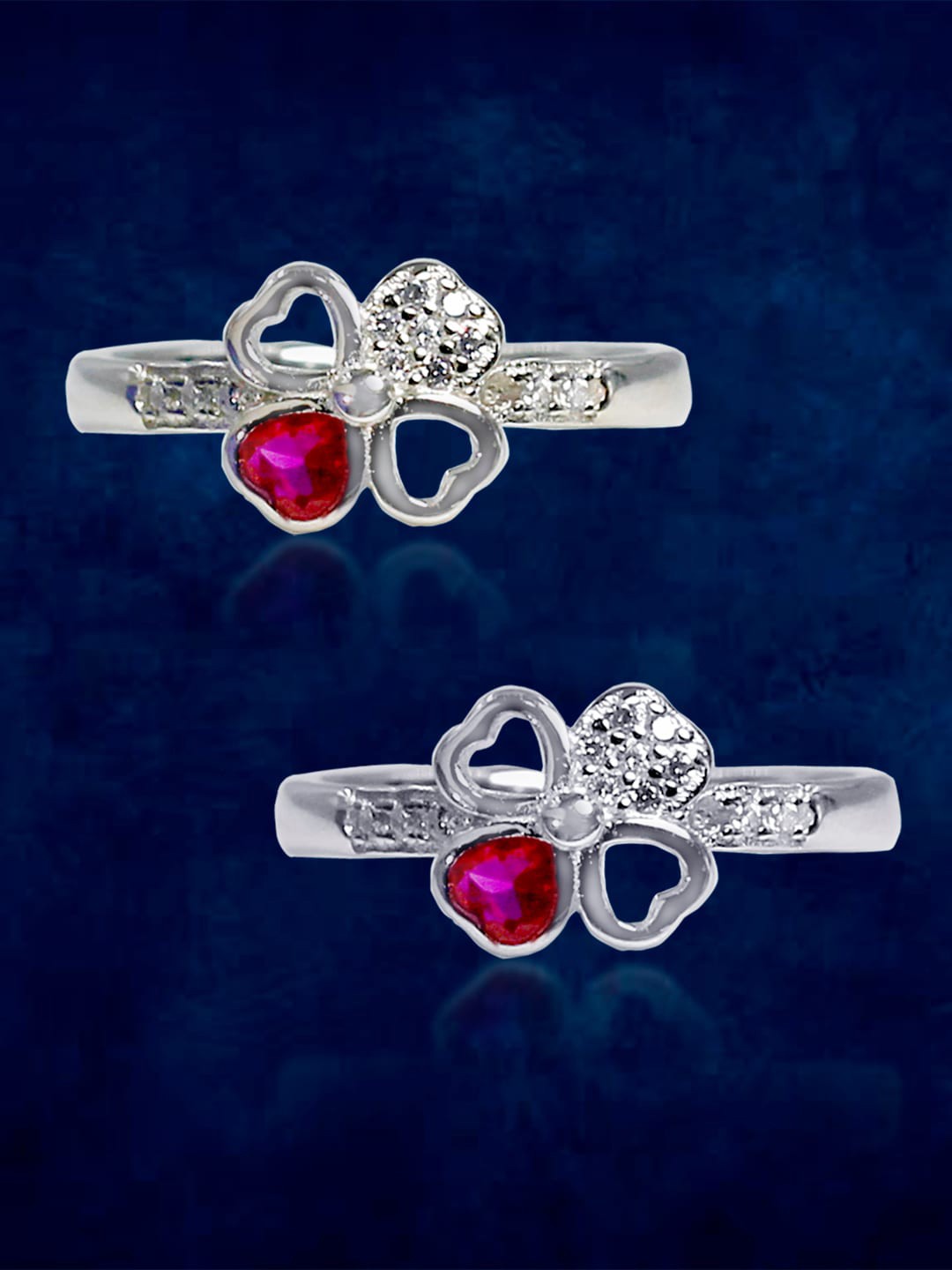

Taraash 92.5 Sterling Silver Floral CZ Stone-Studded Toe Ring, Pink