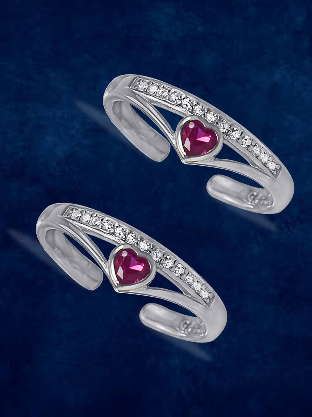 

Taraash 92.5 Sterling Silver CZ Stone Studded Adjustable Toe Rings, Pink