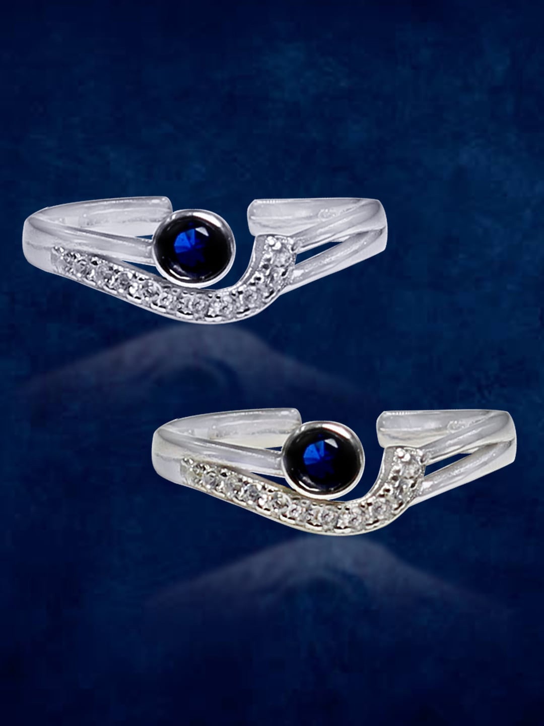 

Taraash 92.5 Sterling Silver & CZ-Studded Toe Rings, Blue