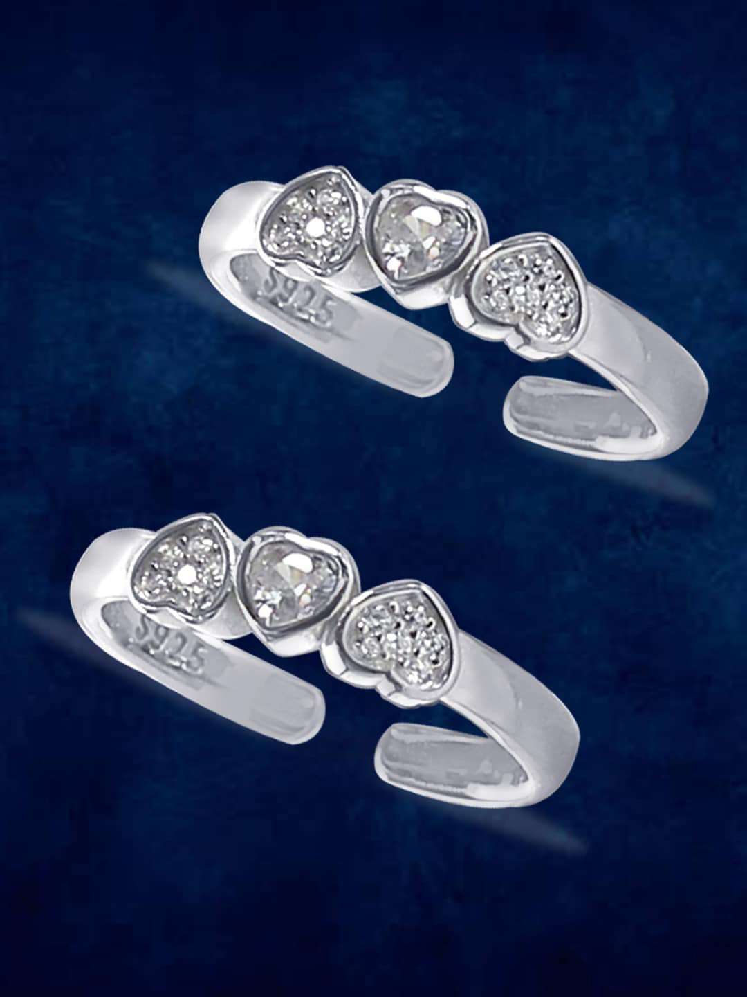 

Taraash Set Of 2 925 Sterling Silver CZ-Studded Toe Rings