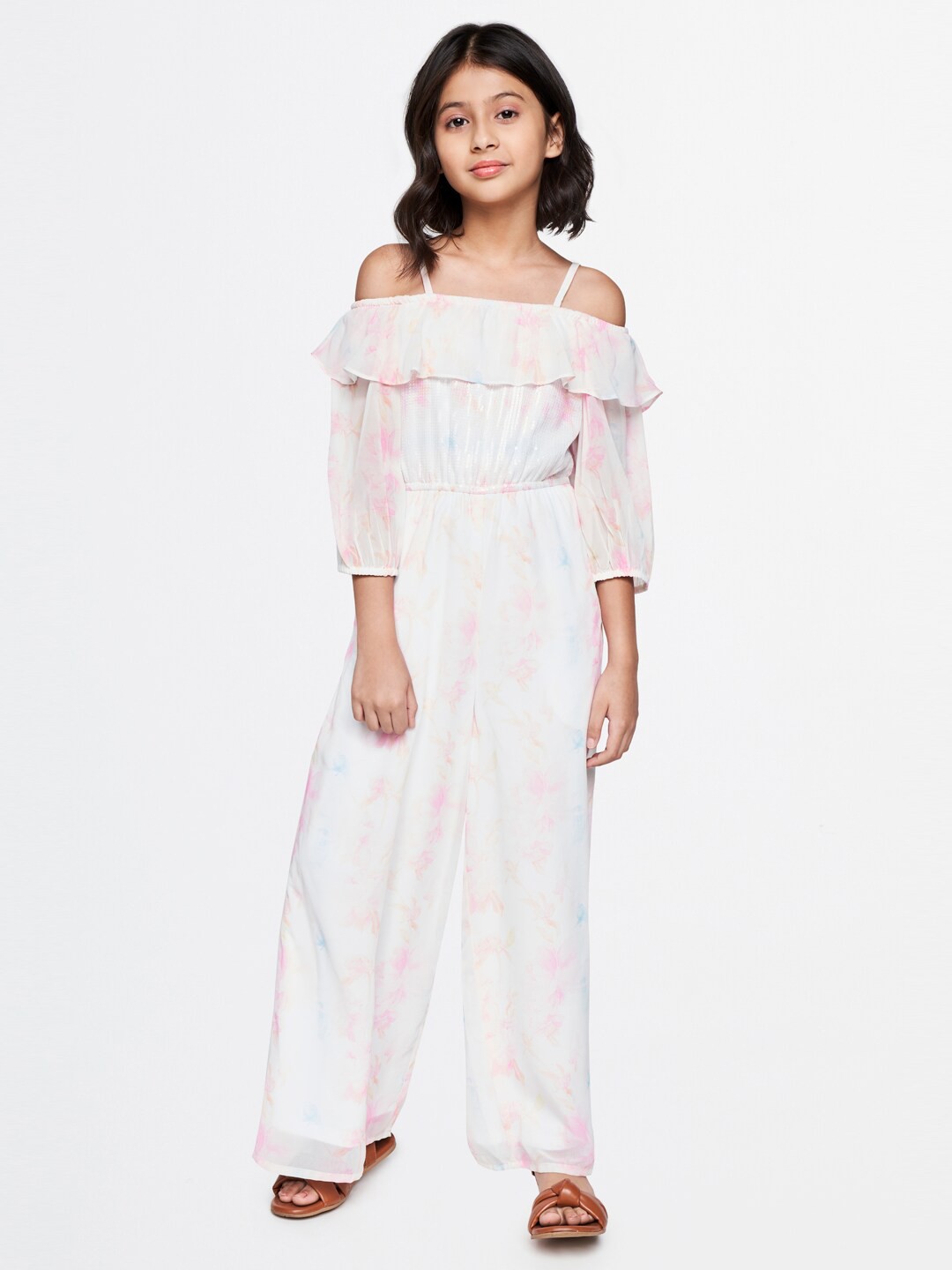 

AND Girls Dyed Sequined Basic Jumpsuit, White