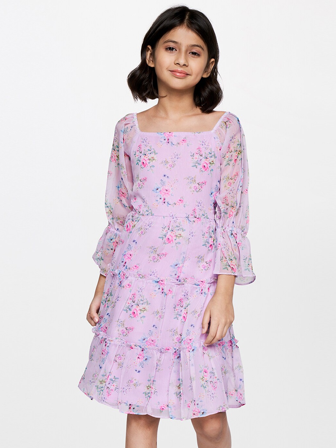 

AND Girls Floral Print A-Line Dress, Purple