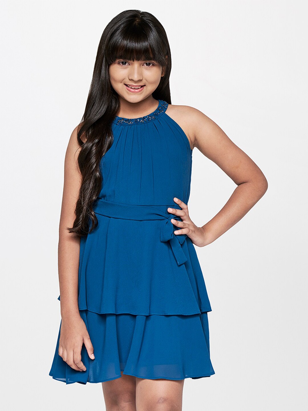 

AND Girls Halter Neck Fit & Flare Dress, Teal