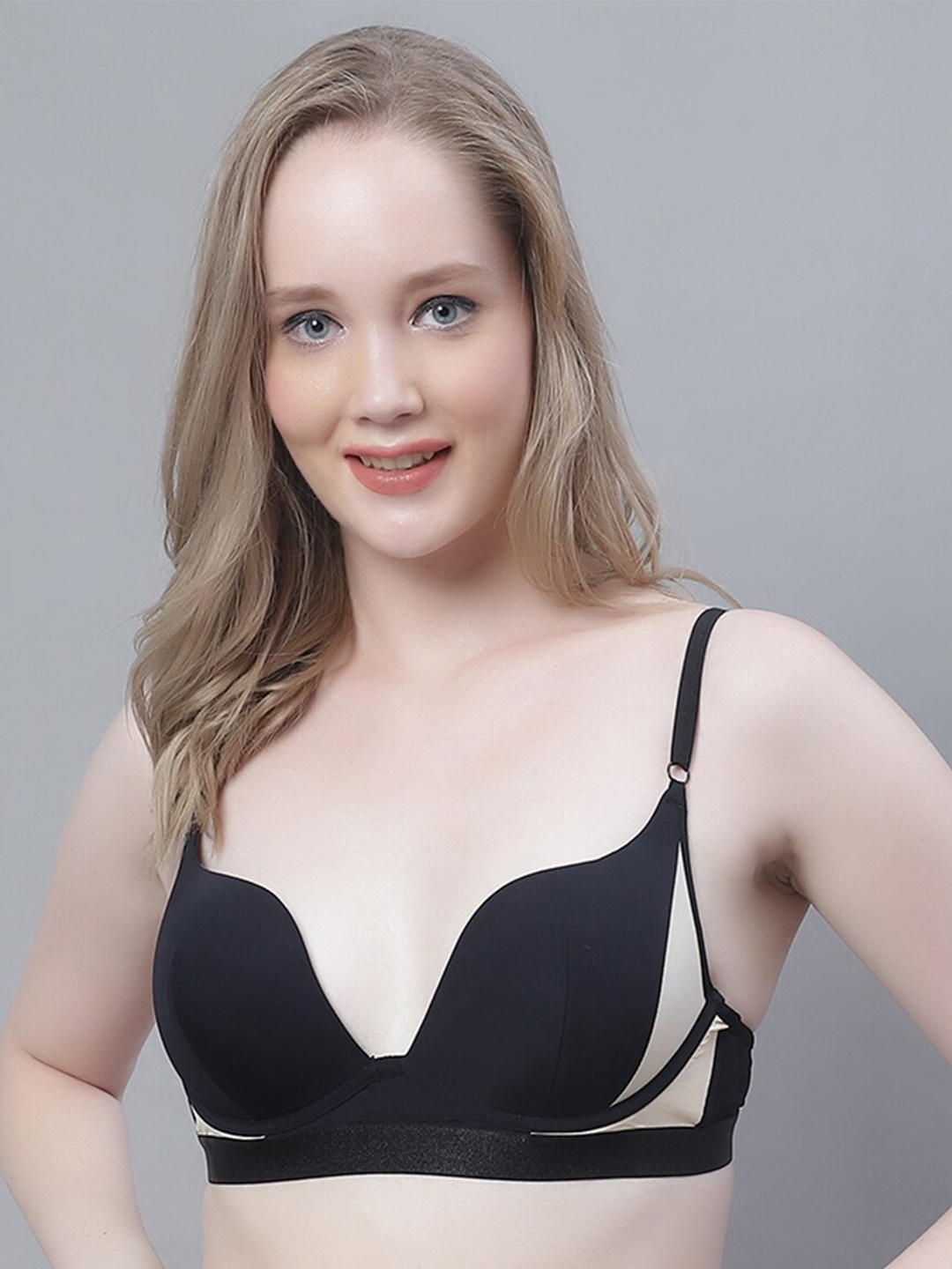 

PrettyCat Medium Coverage Underwired Lightly Padded All Day Comfort Plunge Bra, Black