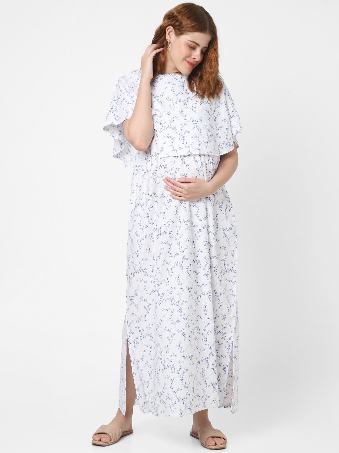 

Mystere Paris Floral Print Flared Sleeve Maternity Dress, White