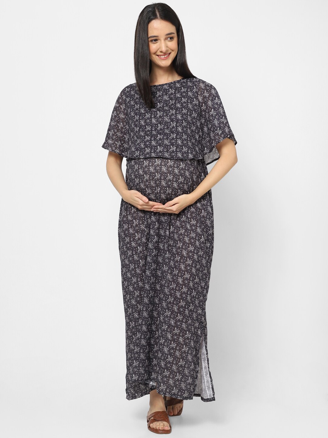 

Mystere Paris Floral Print Flared Sleeve Maternity Maxi Dress, Black