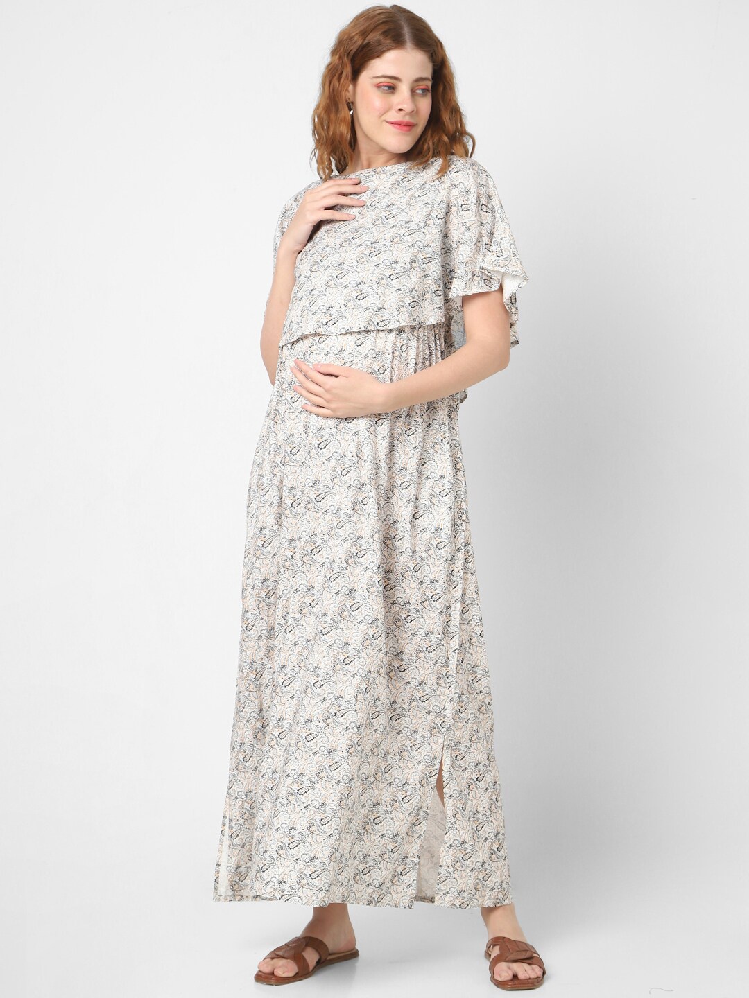 

Mystere Paris Floral Printed Maternity Maxi Dress, White