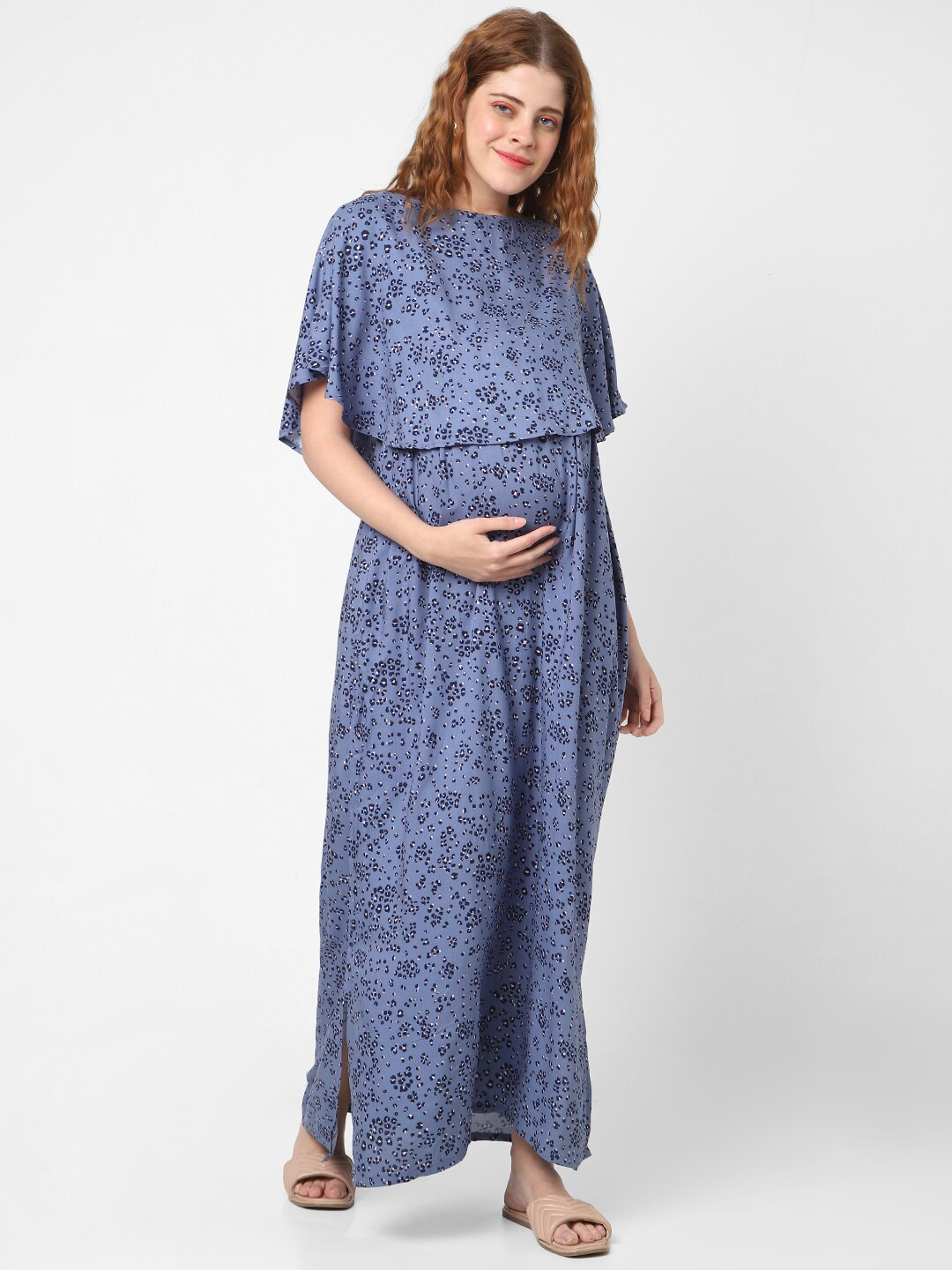 

Mystere Paris Floral Print Cape Sleeve Maternity Maxi Dress, Blue