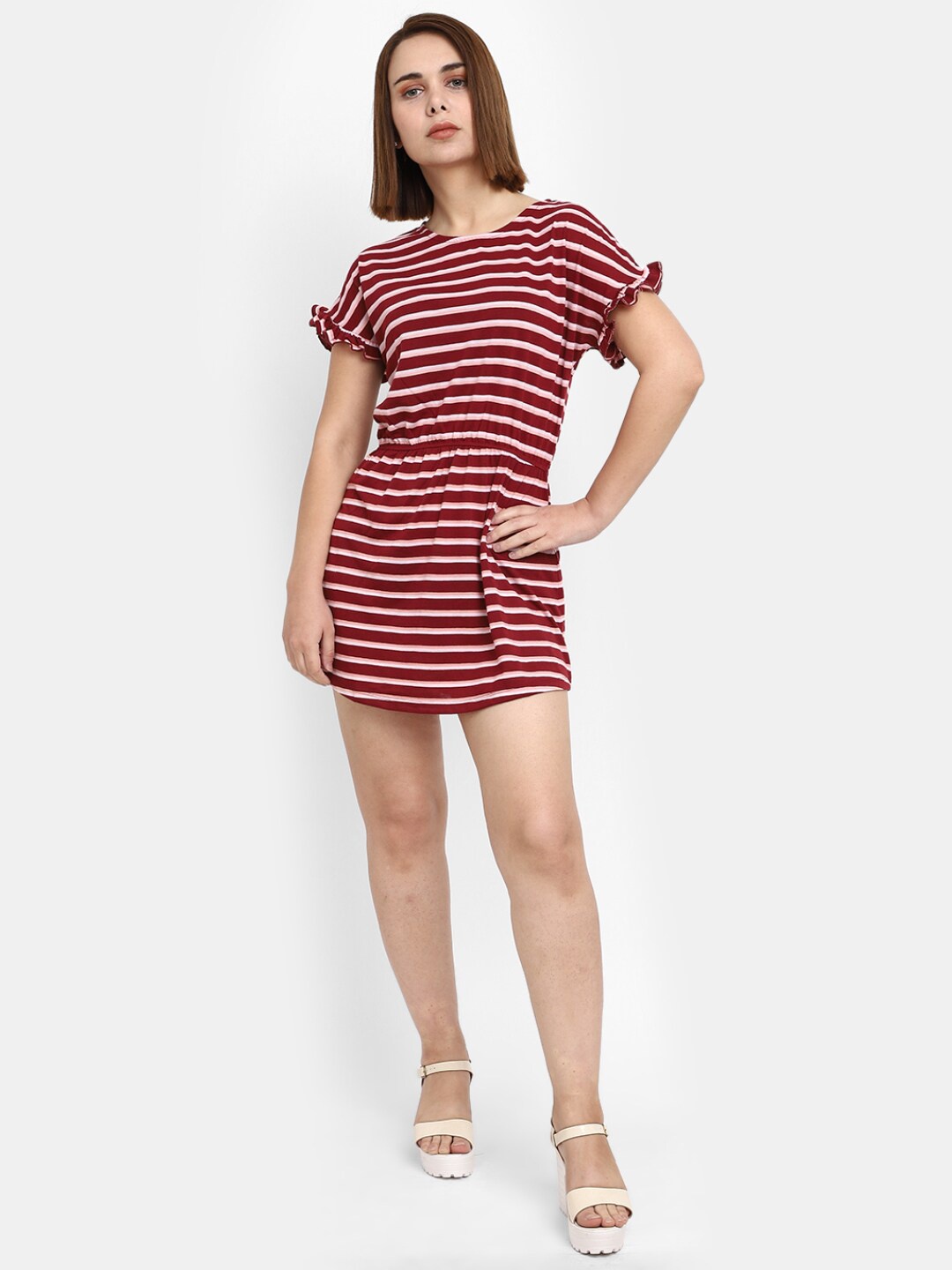 

V-Mart Striped A-Line Dress, Maroon
