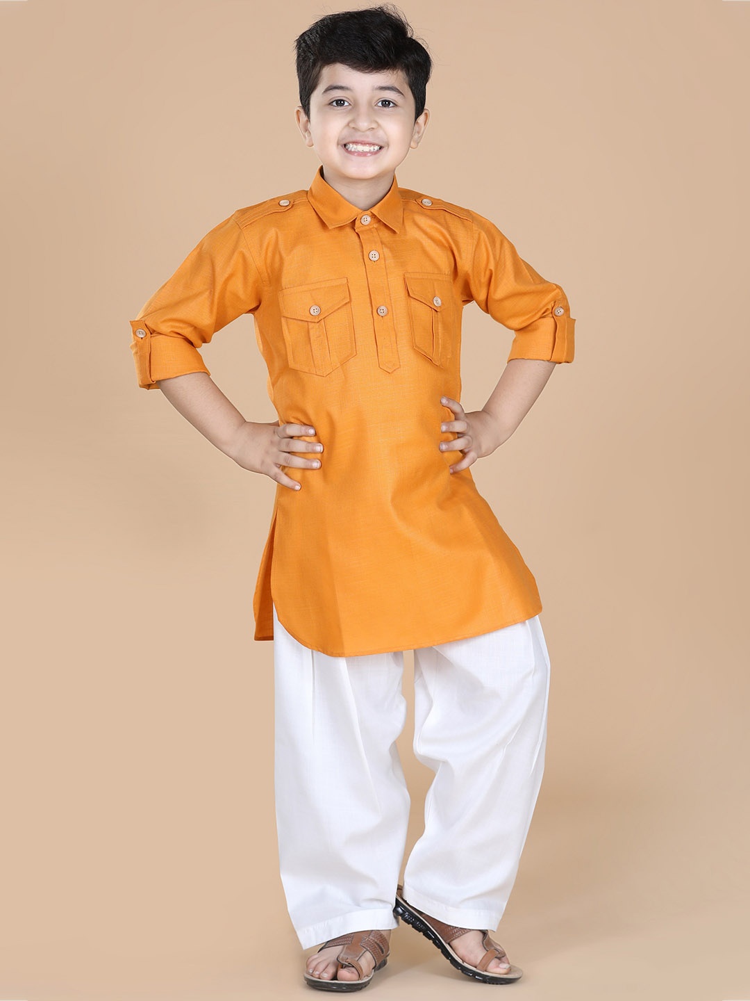 

Aj DEZInES Boys Pathani Pure Cotton Kurta with Salwar, Mustard