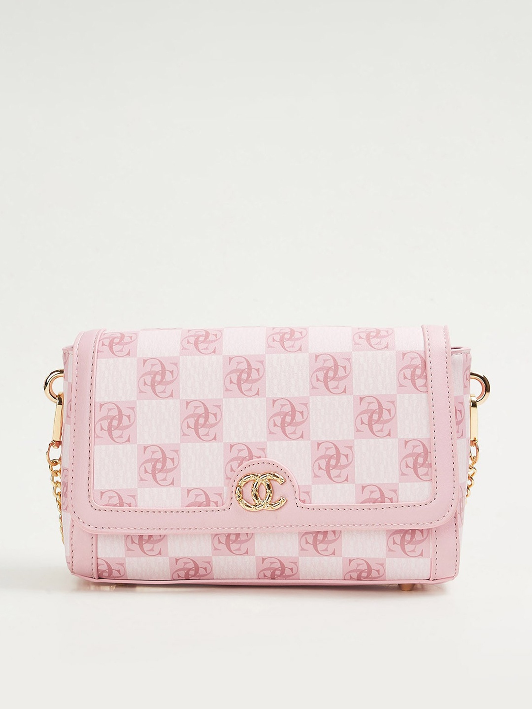 

CODE by Lifestyle Typography Printed Structured Sling Bag, Pink