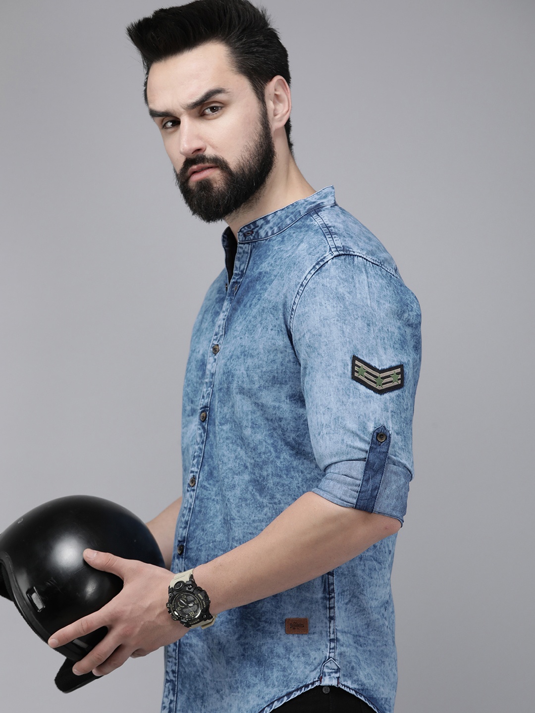 

Roadster Men Standard Opaque Faded Denim Casual Shirt, Blue