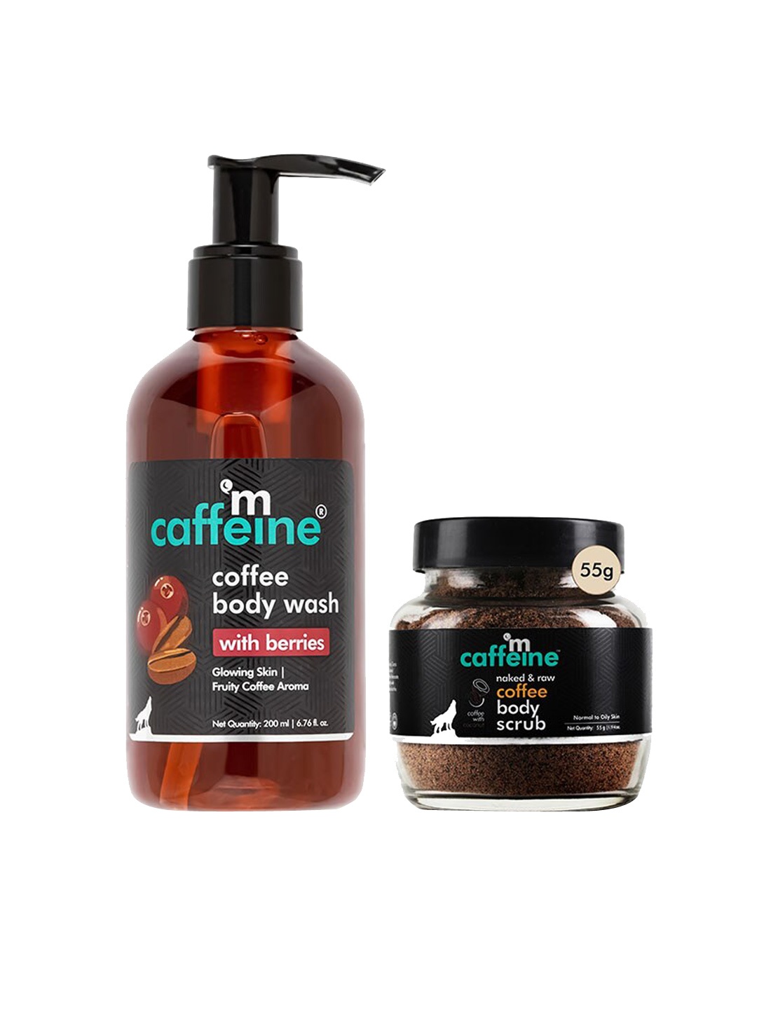 

MCaffeine Smooth & Glowing Skin Essentials - Body Wash 200ml & Body Scrub 55g, Brown