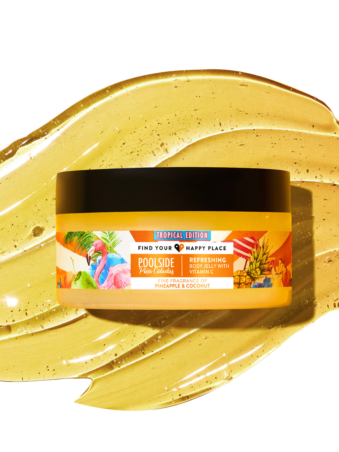 

FIND YOUR HAPPY PLACE Poolside Pina Coladas Body Jelly with Vit C & Hyaluronic Acid - 200g, Orange