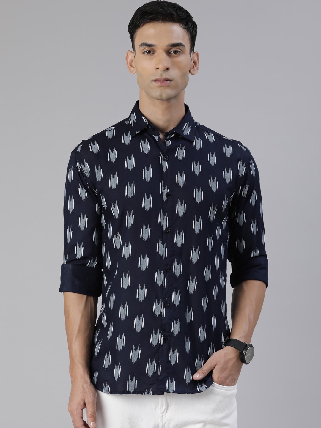 

Joven Slim Fit Abstract Printed Casual Shirt, Navy blue