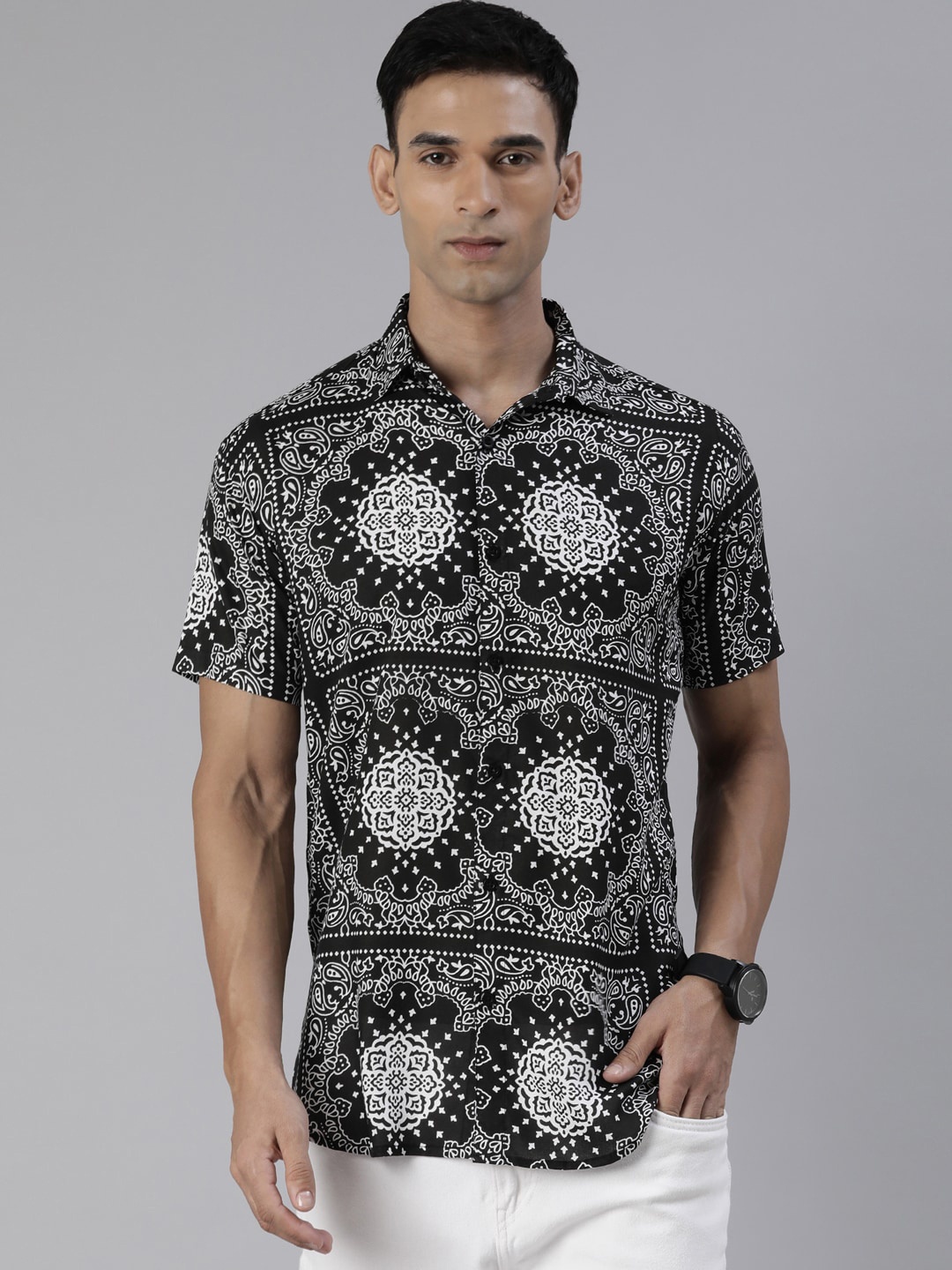 

Joven Slim Fit Floral Printed Casual Shirt, Black