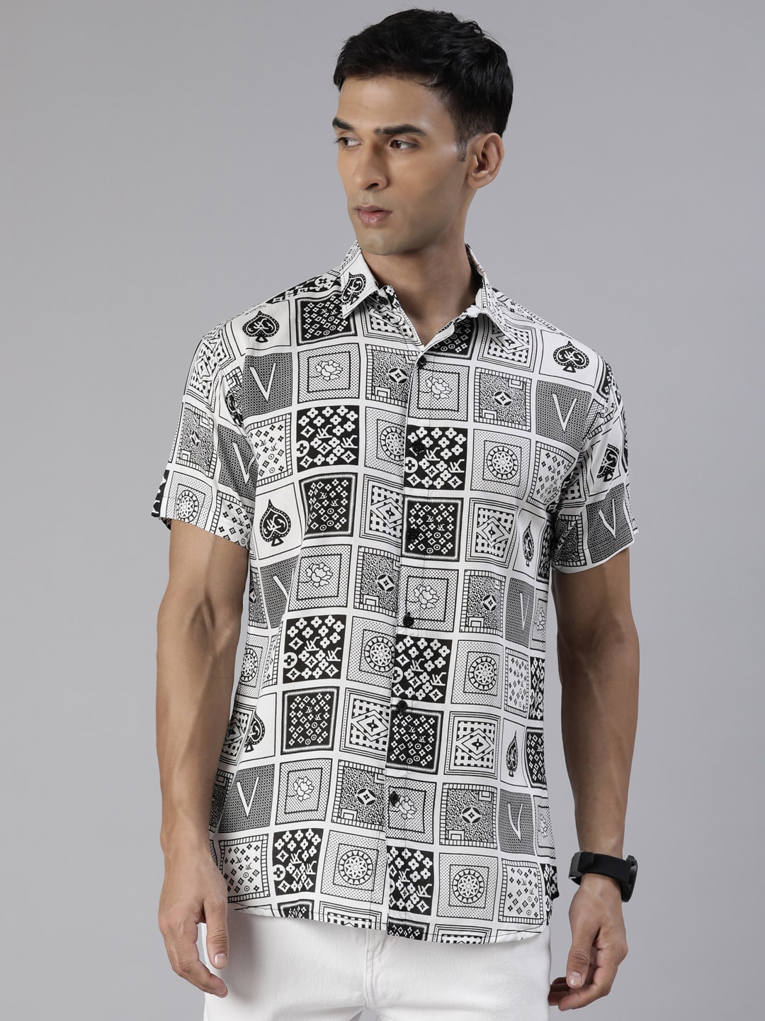 

Joven Slim Fit Opaque Printed Casual Shirt, White