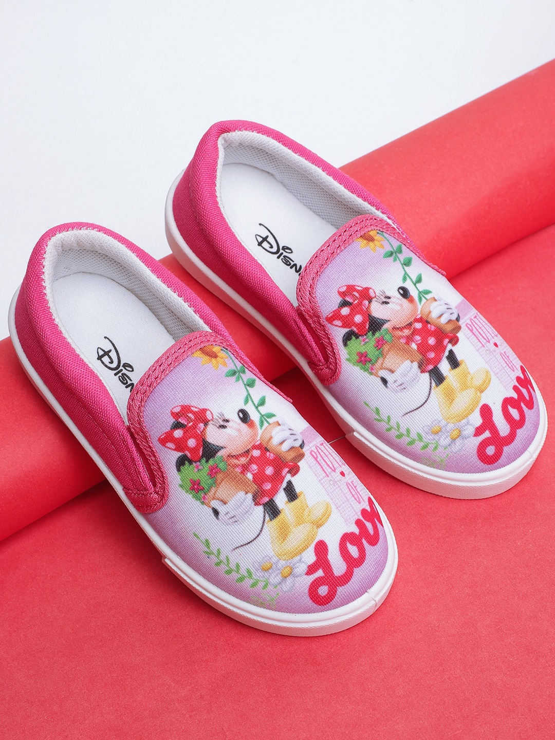 

Kids Ville Girls Minnie Printed Canvas Slip-On Sneakers, Pink