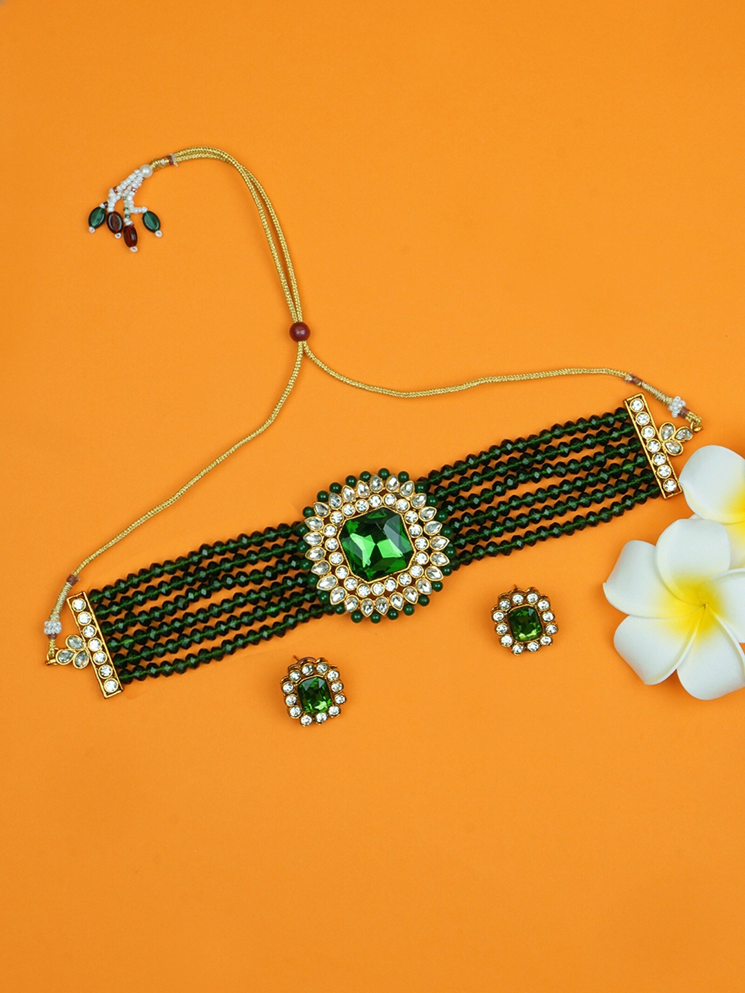 

Matushri Art Kundan Choker Necklace Set, Green
