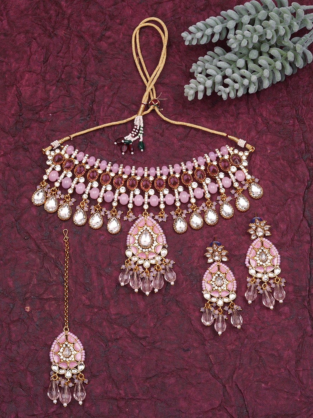 

Matushri Art Gold-Plated Kundan Choker Necklace Jewellery Set, Pink